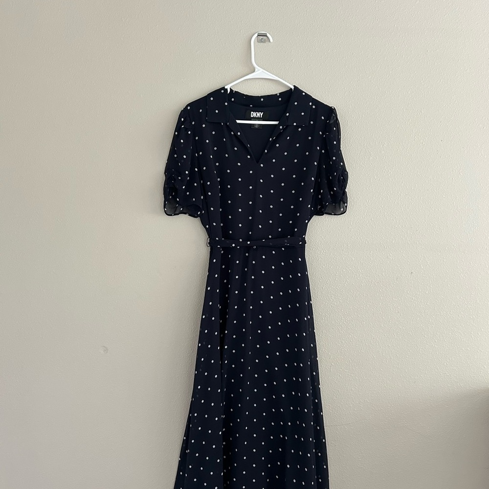 Dkny Blue Puff Sleeve Midi Sundress